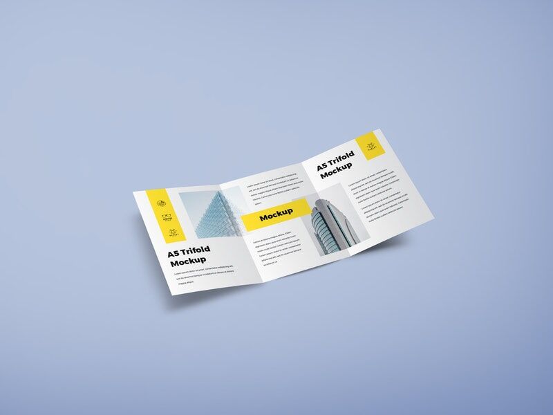 Trifold A5 Brochure Mockup in Perspective Shot