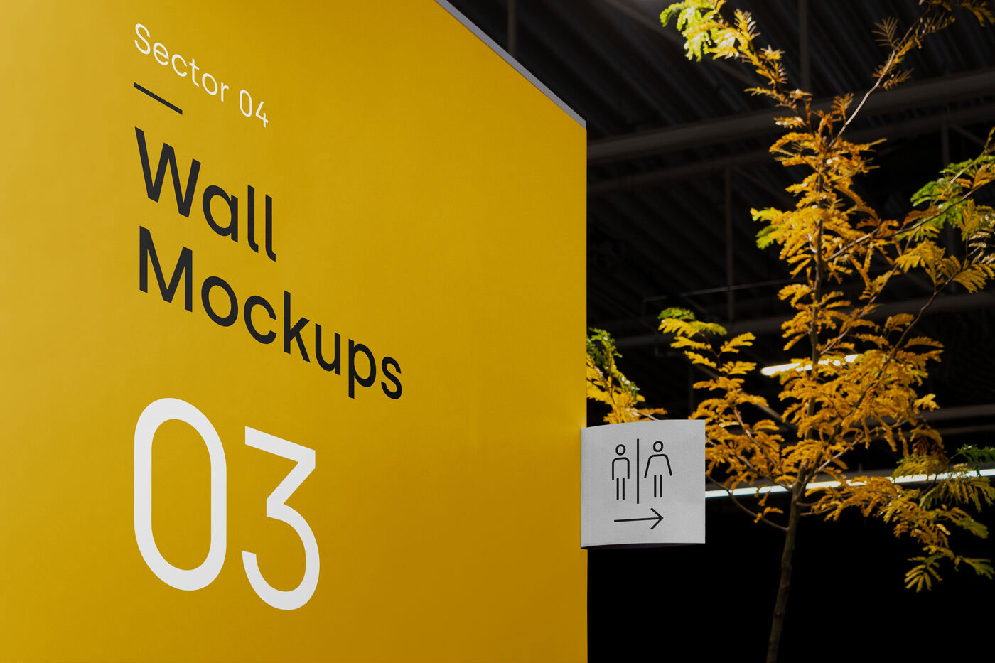 Side View of Minimal Wayfinding Signage and Wall Mockup