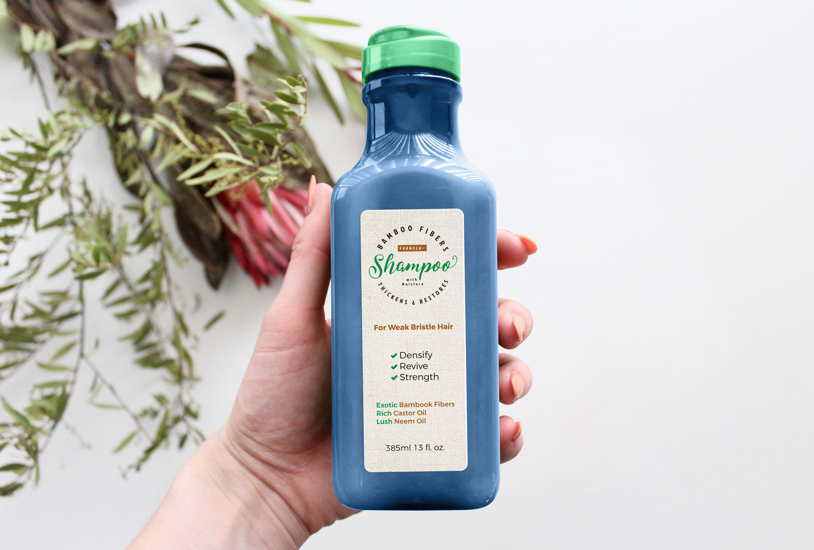 Mockup Featuring a Hand Holding an Organic Shampoo Bottle