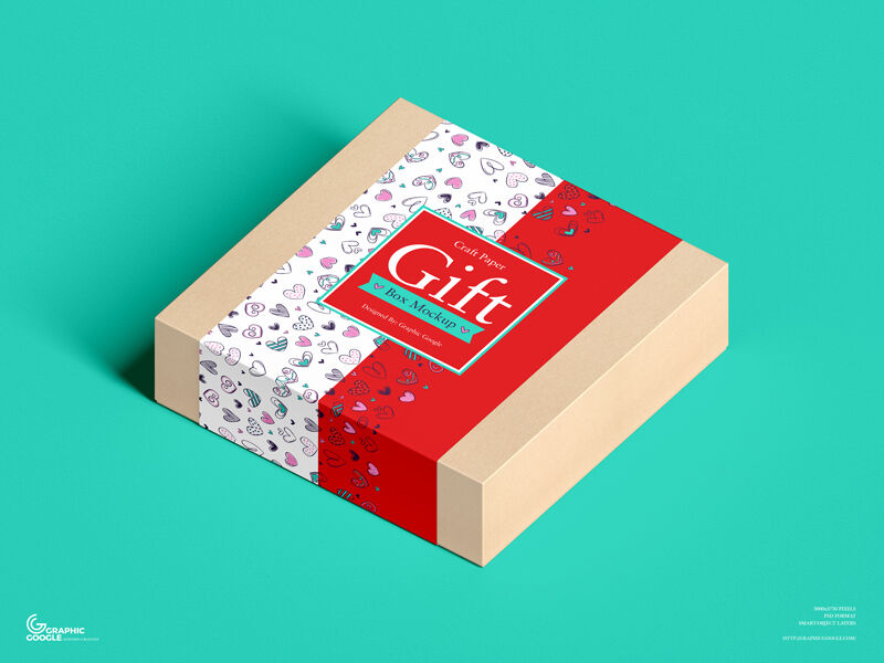 Flat Square-Shaped Kraft Box in Perspective Mockup