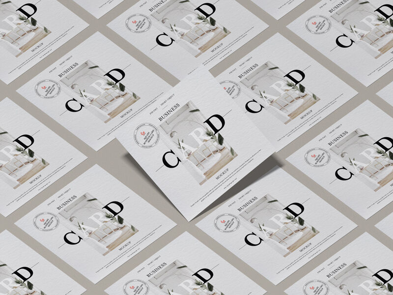 Modern Branding Square Business Cards with Isometric layout mockup