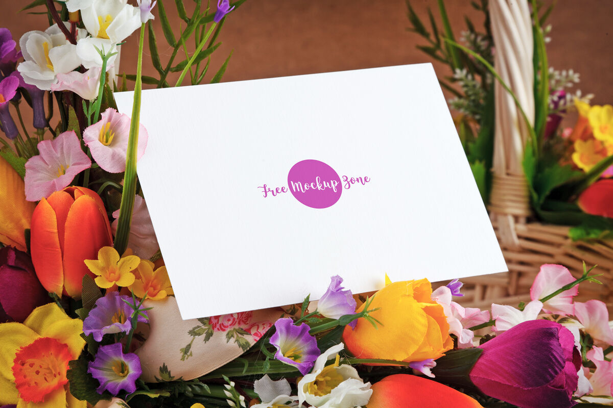 Mockup of Horizontal Greeting Card on a Flower Basket in Side View preview