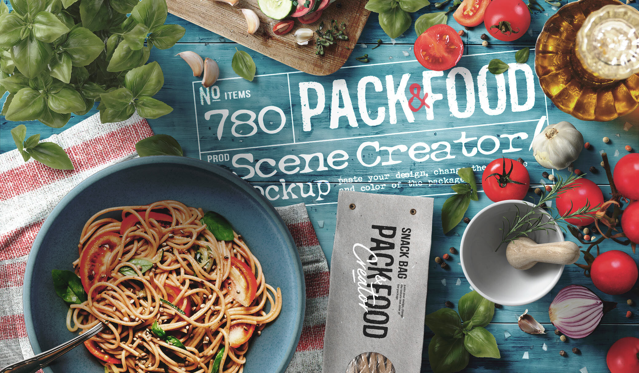 Scene Creator Mockup Showing Overhead View of Italian Food