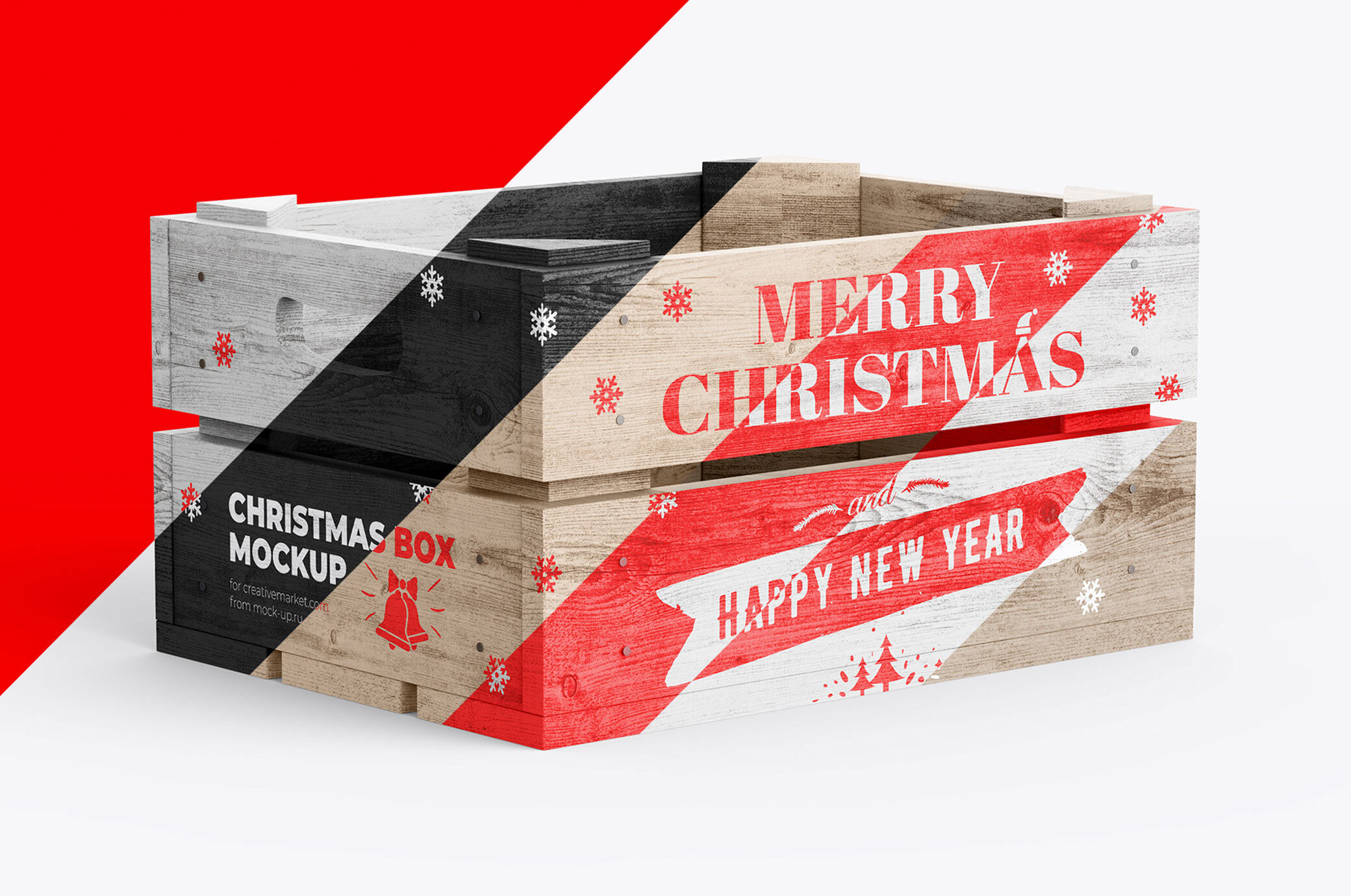 Two Mockups Featuring Two Wooden Christmas Boxes
