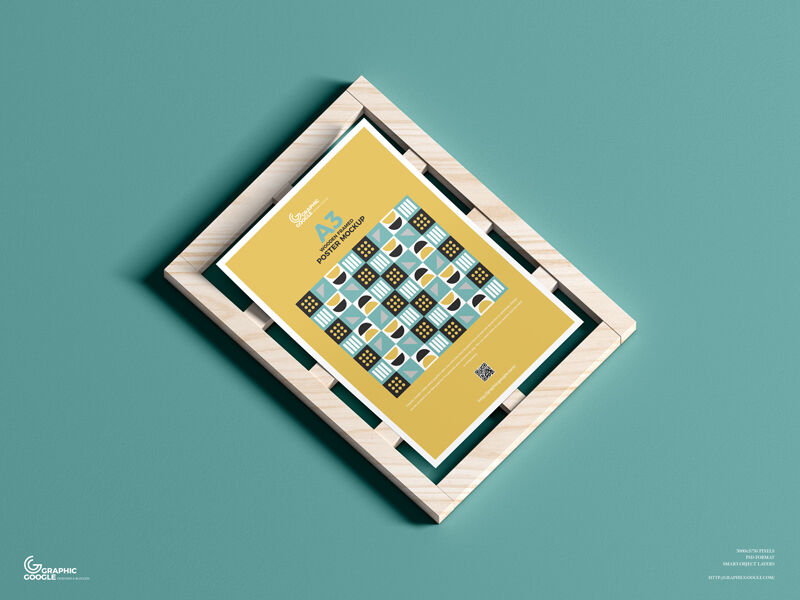 Mockup of an A3 Poster on Wooden Frame