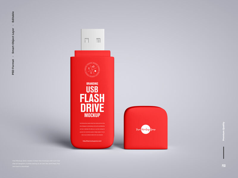 Front View of a Vertical USB Flash Drive Mockup