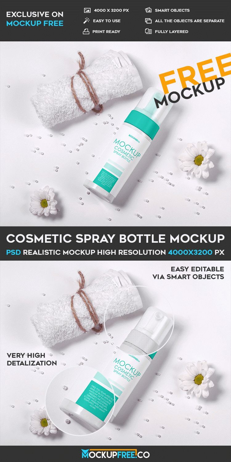 Mockup Showcasing Overhead View of Cosmetic Spray Bottle and Towel