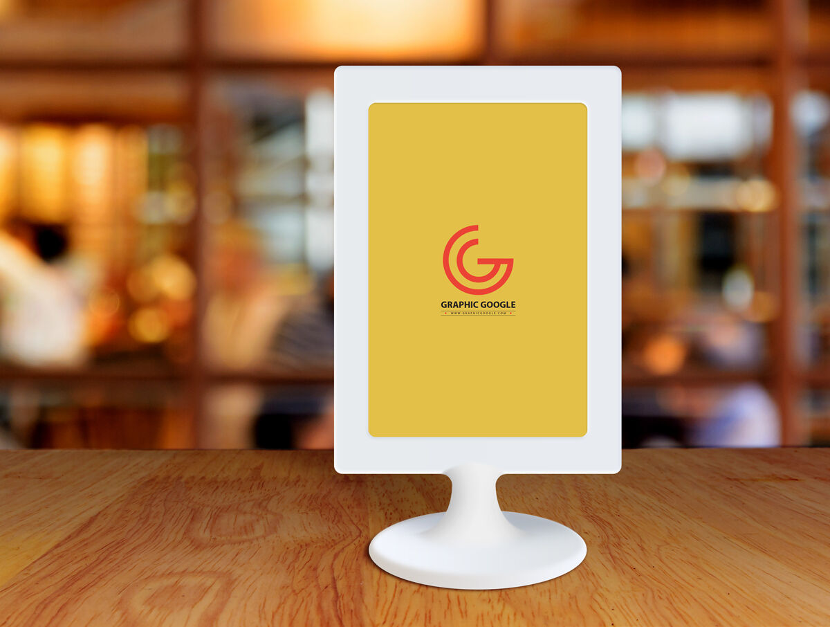 Restaurant Framed Stand-Up Menu on a Wooden Table Mockup preview