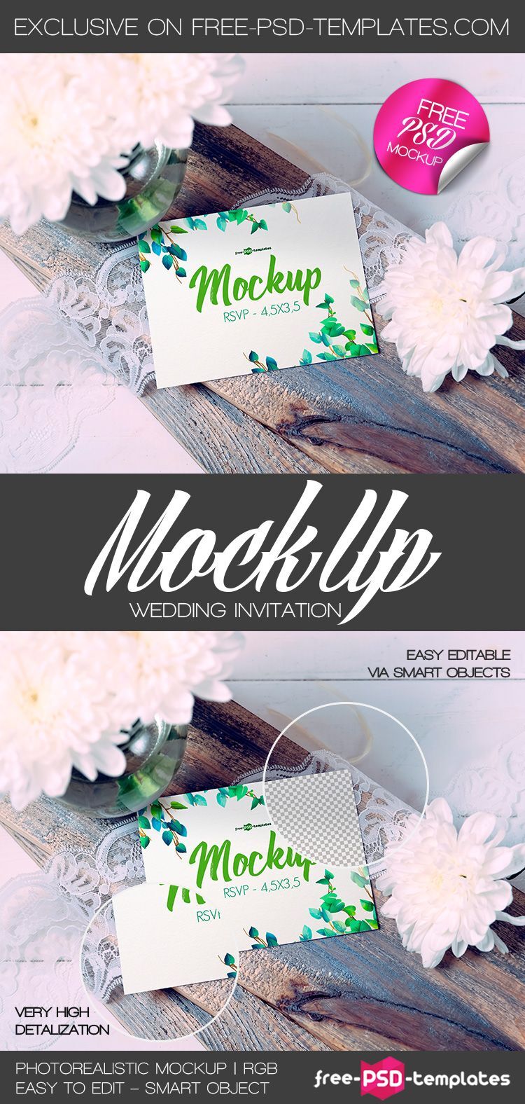 Top View of a Wedding Invitation Card Mockup
