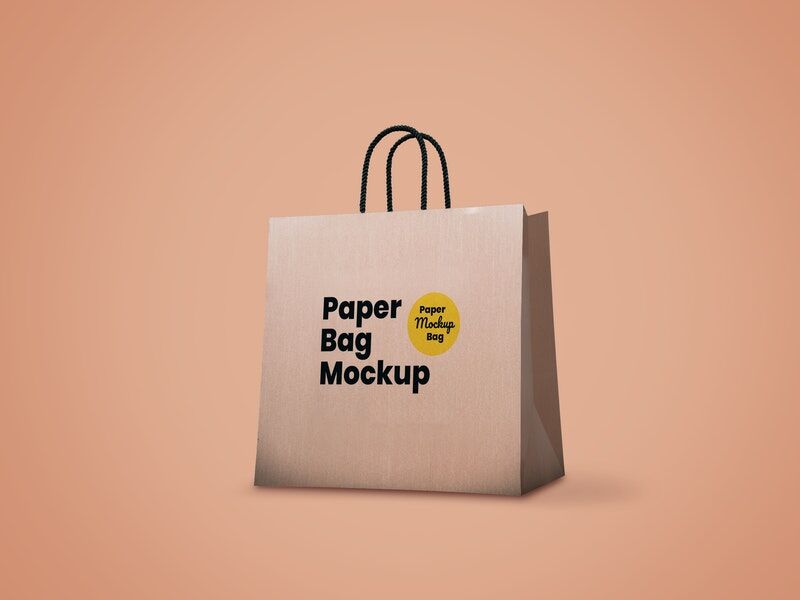 Perspective View of Khaki Paper Bag Mockup