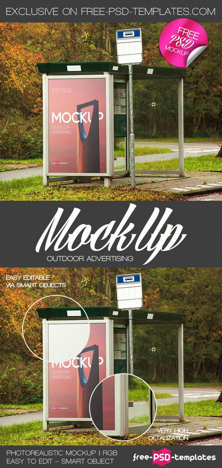 Mockup of Advertising on the Bus Stop Wall