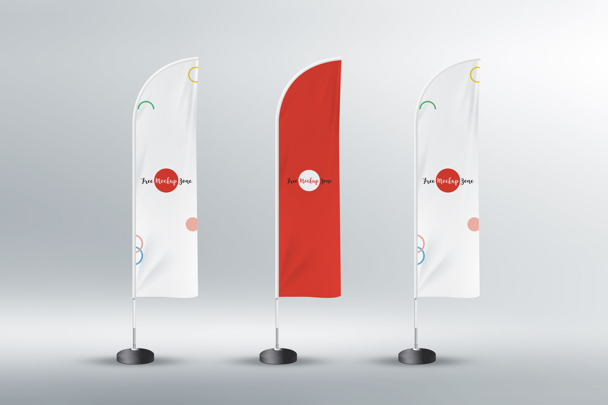 Feather-Shaped Flags Standing on the Surface Mockup Front View preview