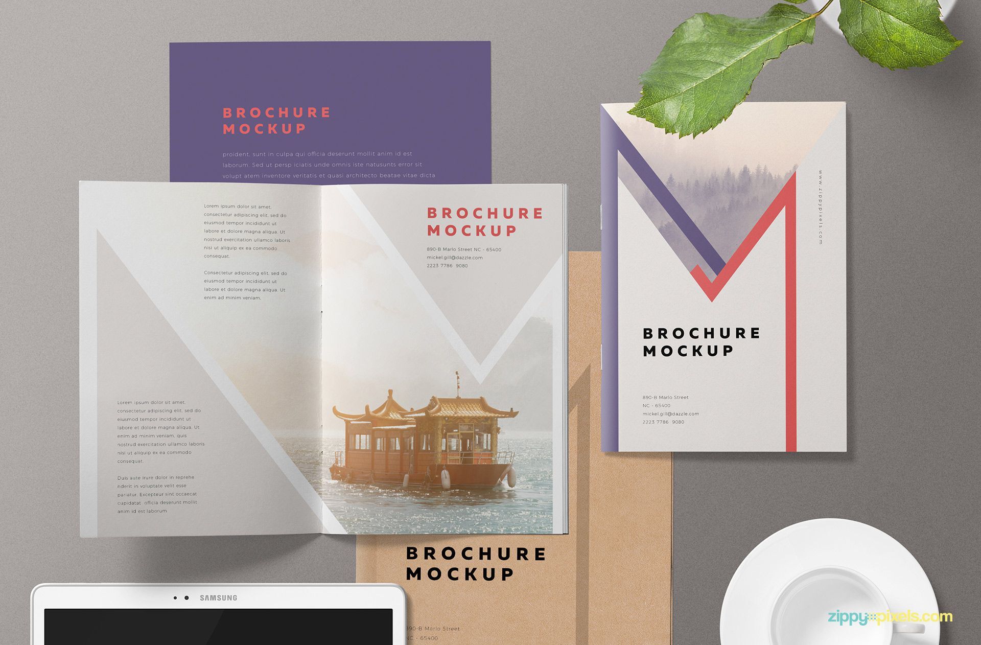 Cover and Inside of a A5 Brochure Mockup