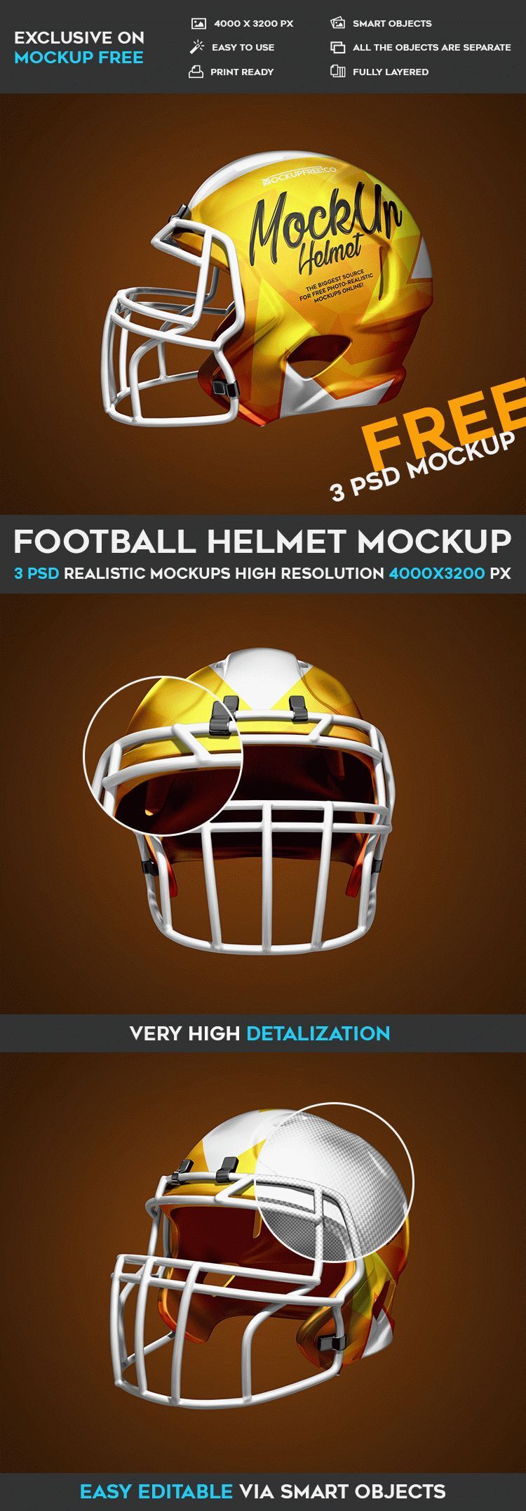 Mockup Featuring Three Scenes of a Football Helmet