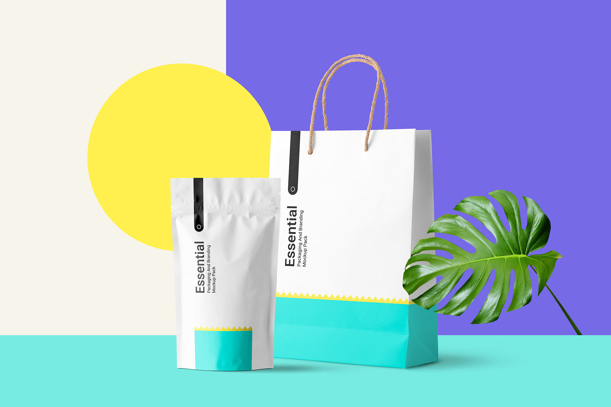 Mockup Featuring the Front View of a Paper Bag and Pack