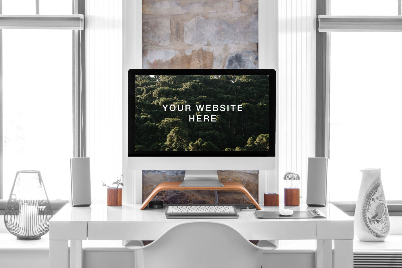 Hyper Realistic iMac on a Desk in a Room Front View Mockup preview
