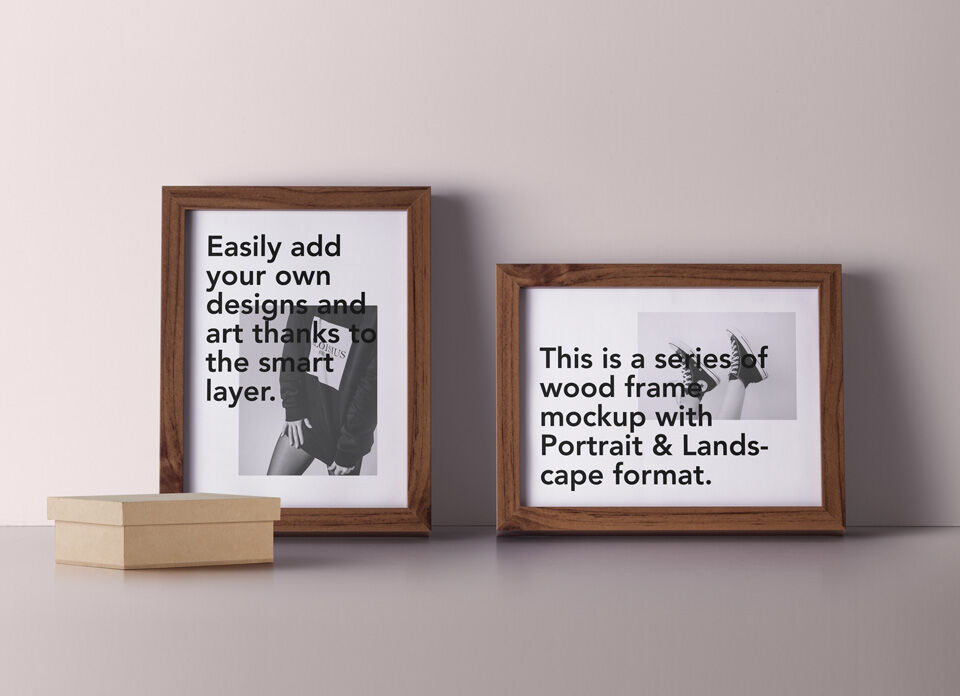 Two Wooden Frames Mockup with a Box preview