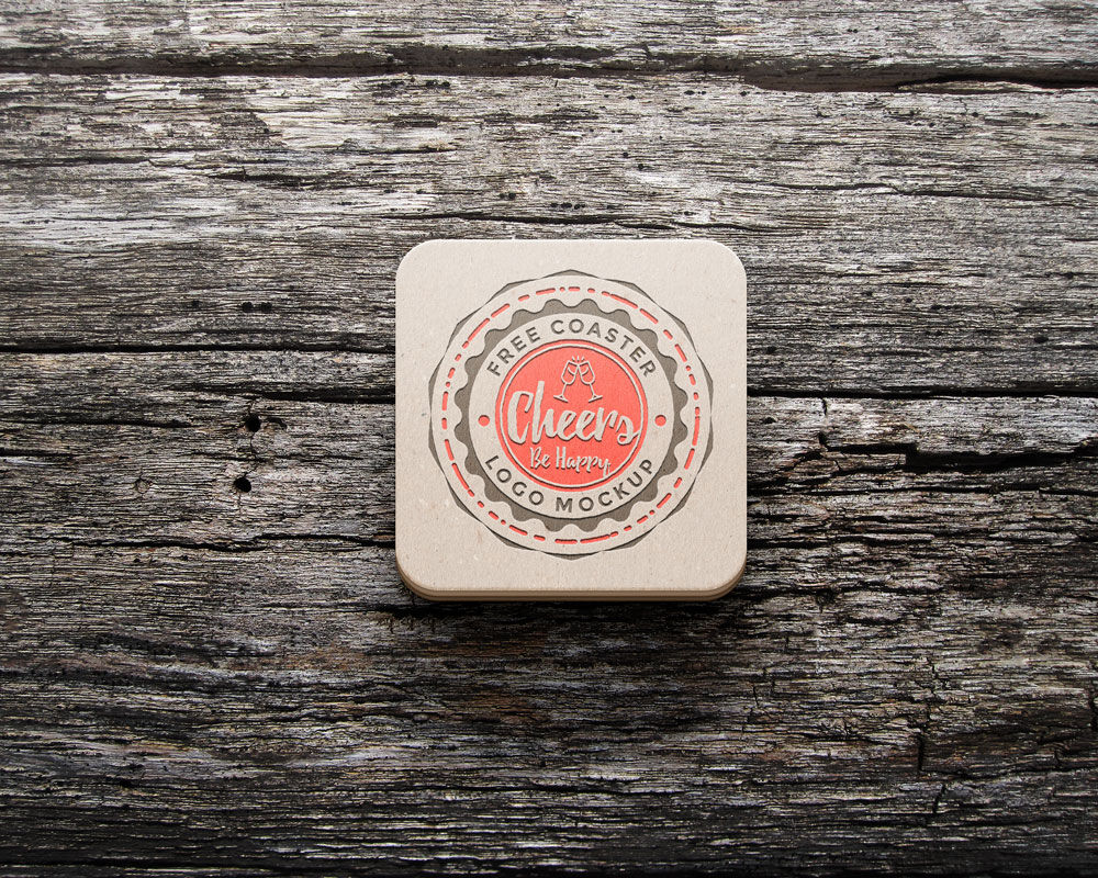 Mockup of a Coaster on Wooden Surface