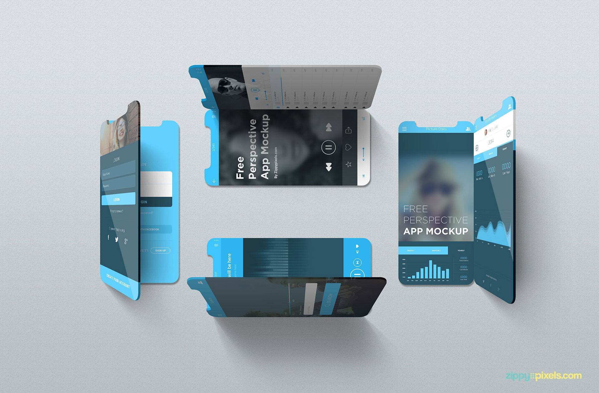 Two Sets of iPhone X and iPhone 8 Perspective Mockups preview