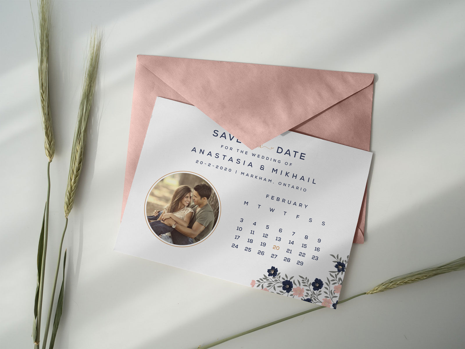 Mockup of a Save the Date Invitation Card and Envelope