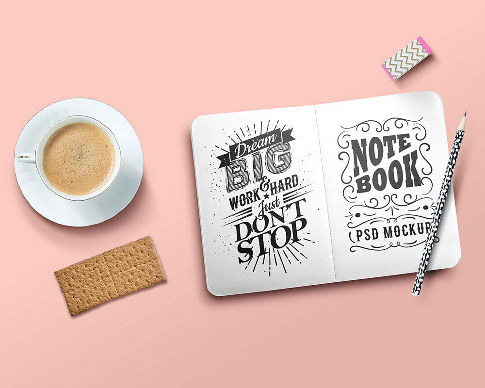 Mockup Showing a Top view of a Simple Sketchbook
