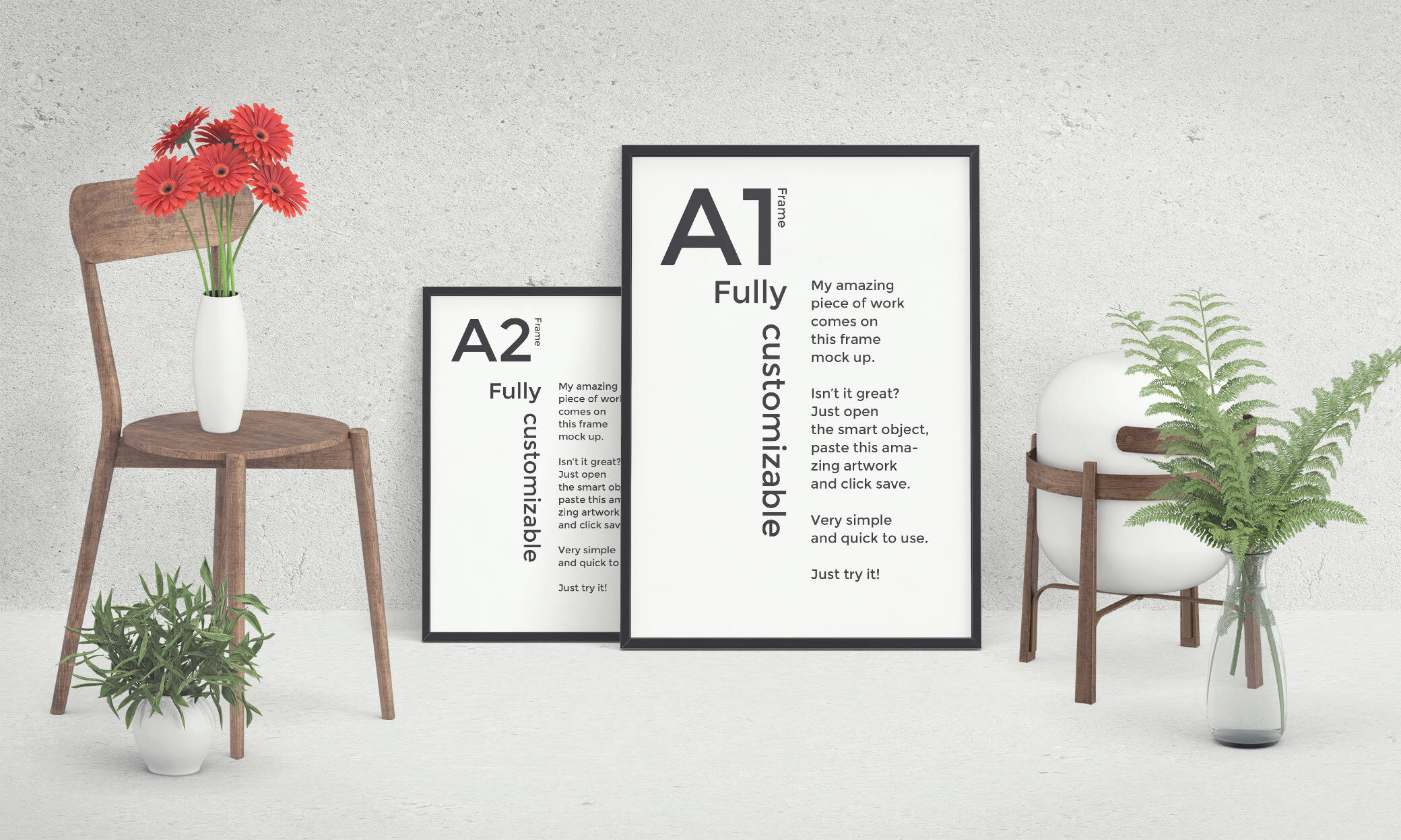 Two Different Sizes of Poster Frames in One Scene Mockup preview