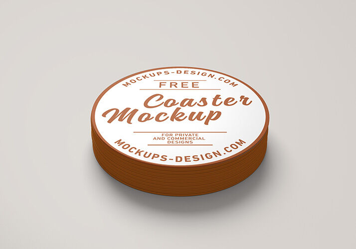 Stack of Round Coasters in 4 Mockups