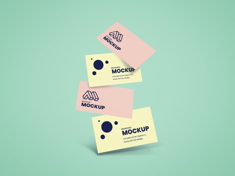 Four Falling Business Cards Mockup preview