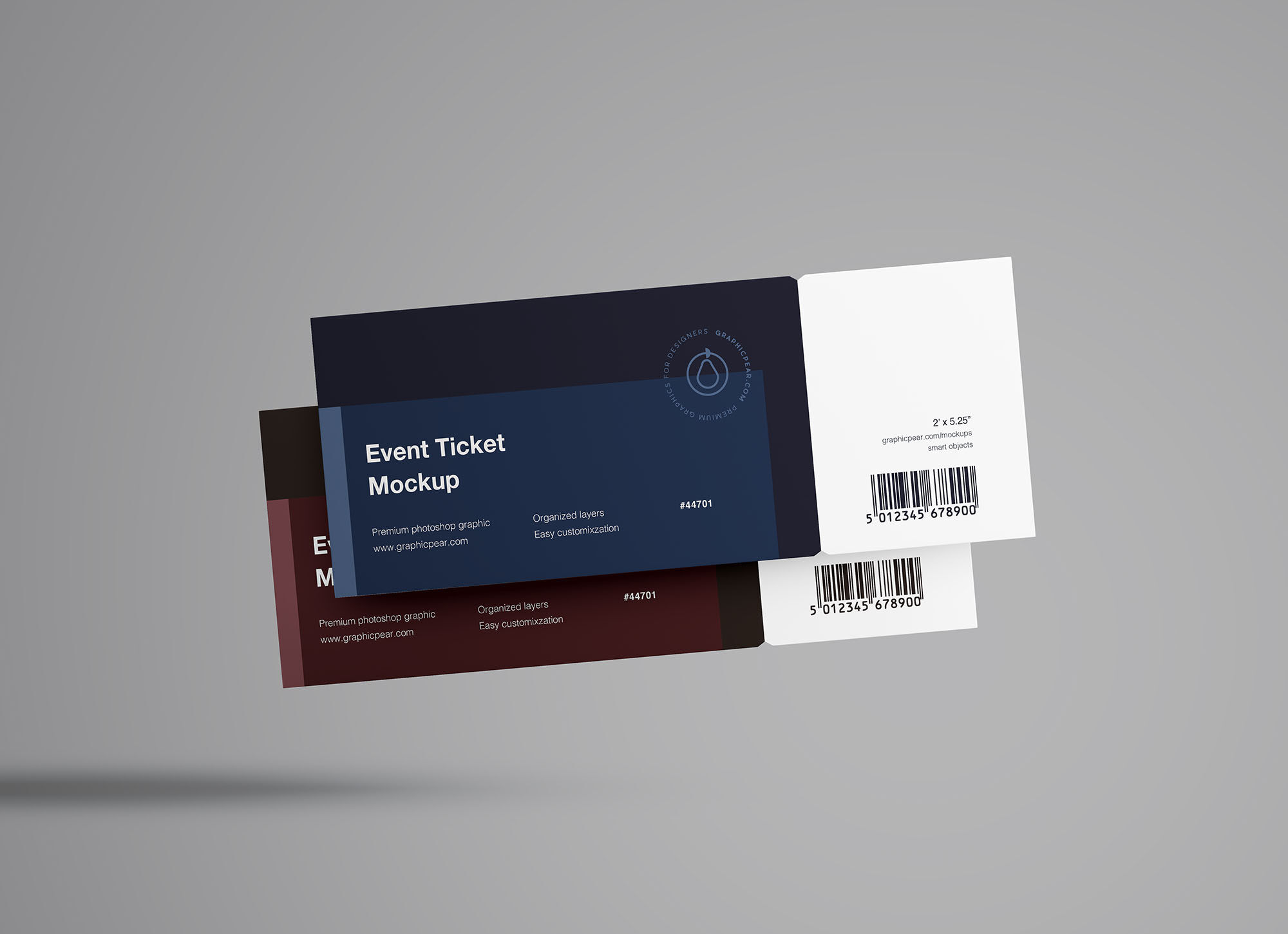 Two Floating Event Tickets Mockup with Adjustable Shadow
