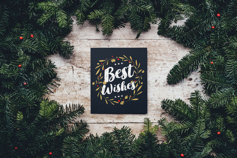 Christmas Card Decorated with Evergreen Plants