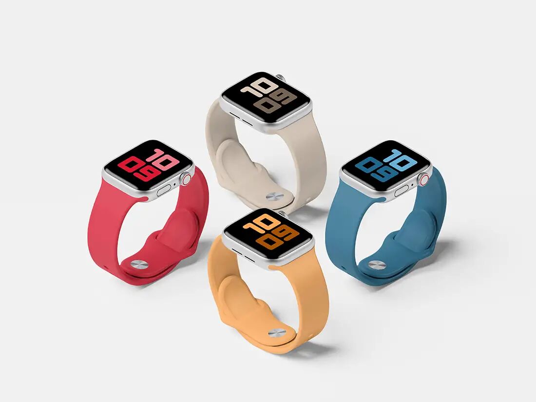 Apple Watch Series 5 Set in Four Different Colors Mockup