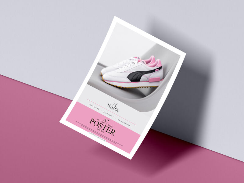 Floating Curved A3 Editable Poster Mockup