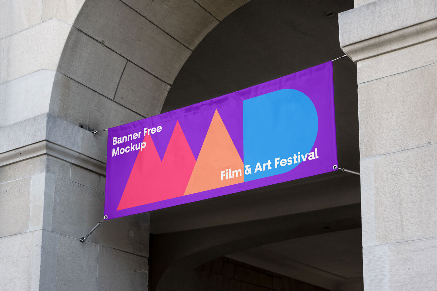 Mockup Showing a Banner Plastered Across a U-Shaped Structure