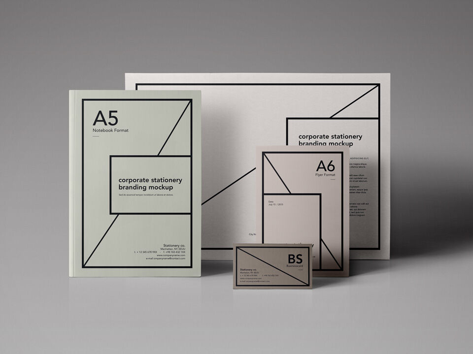 Front View of a Full Set of Stationery Branding Mockup