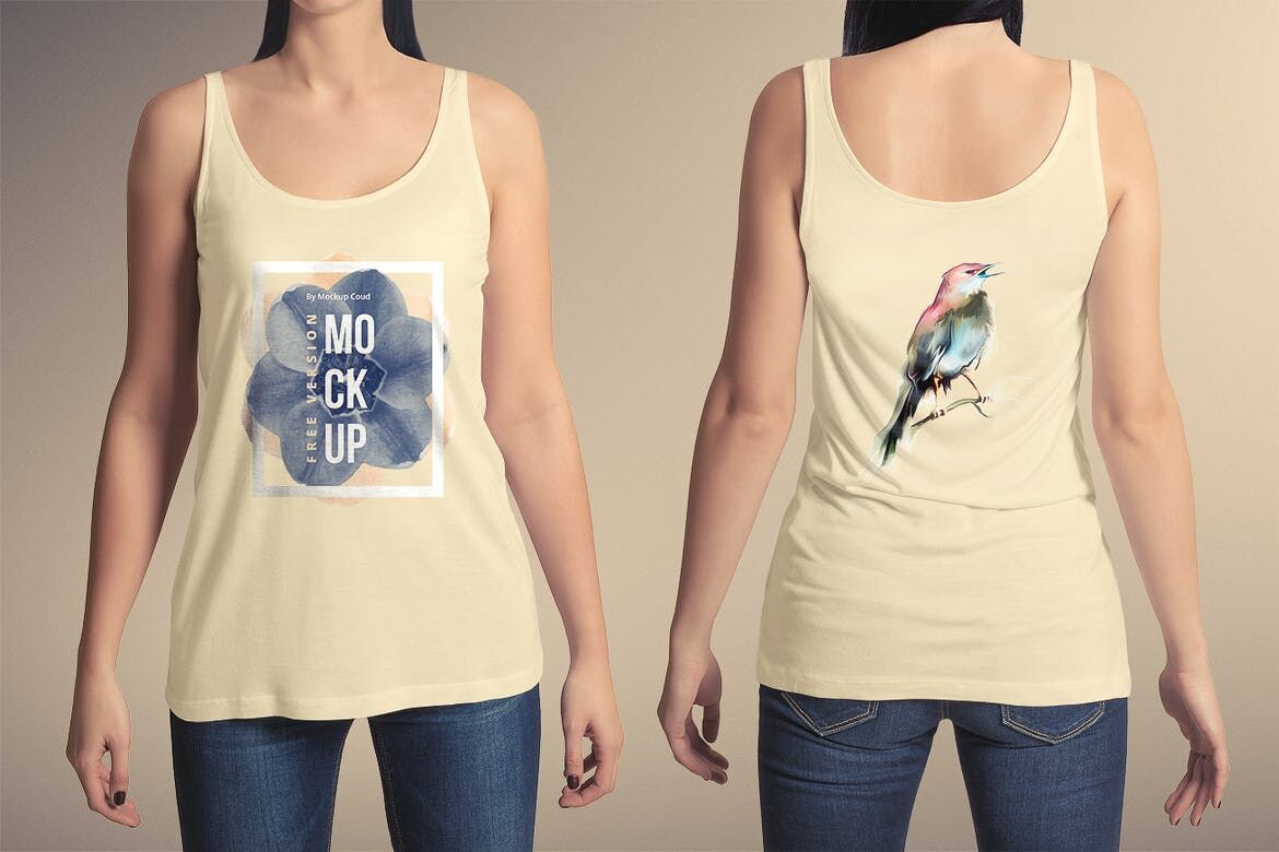 Back and Front View of Girl Model Wearing Tank Top Mockup