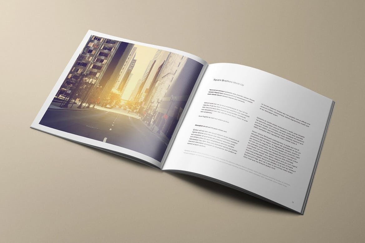 Mockup Featuring Two Pages of Opened Square Brochure