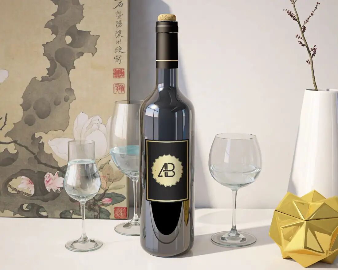 Mockup Showcasing Wine Bottle and Branding in Dreamy Scene