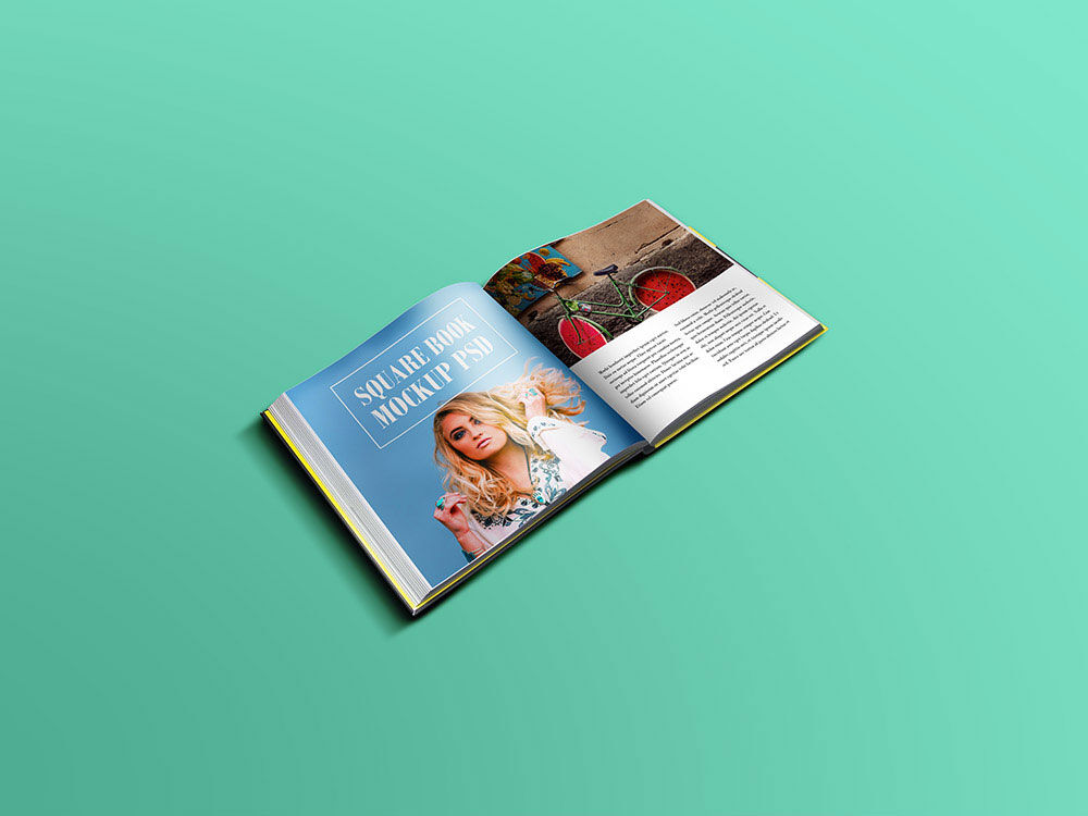 Mockup Featuring a Square Book Spread Open