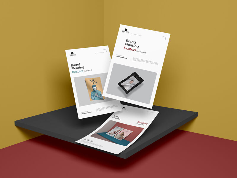 Indoor Floating Posters Mockup