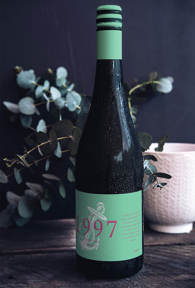 Chill Bottle of Wine with Droplets Mockup