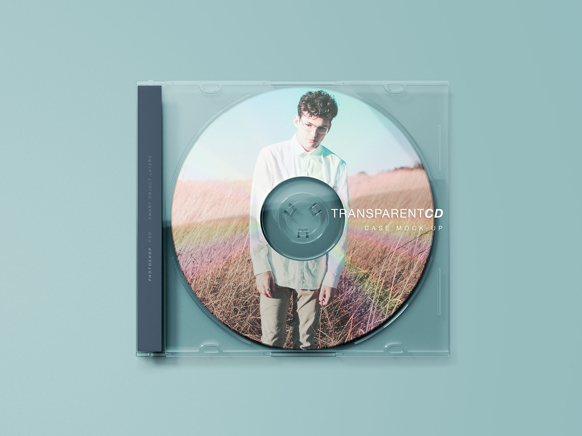 Transparent CD Case Mockup with a Vertical Label