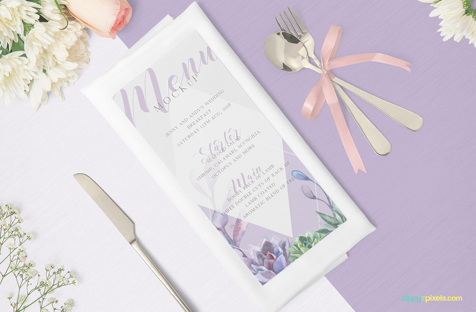 Single Page Restaurant Menu Along with Silverware Mockup