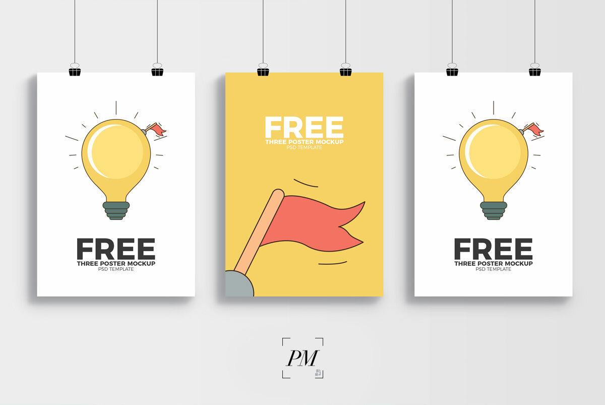 Mockup Showing Three Hanging Posters