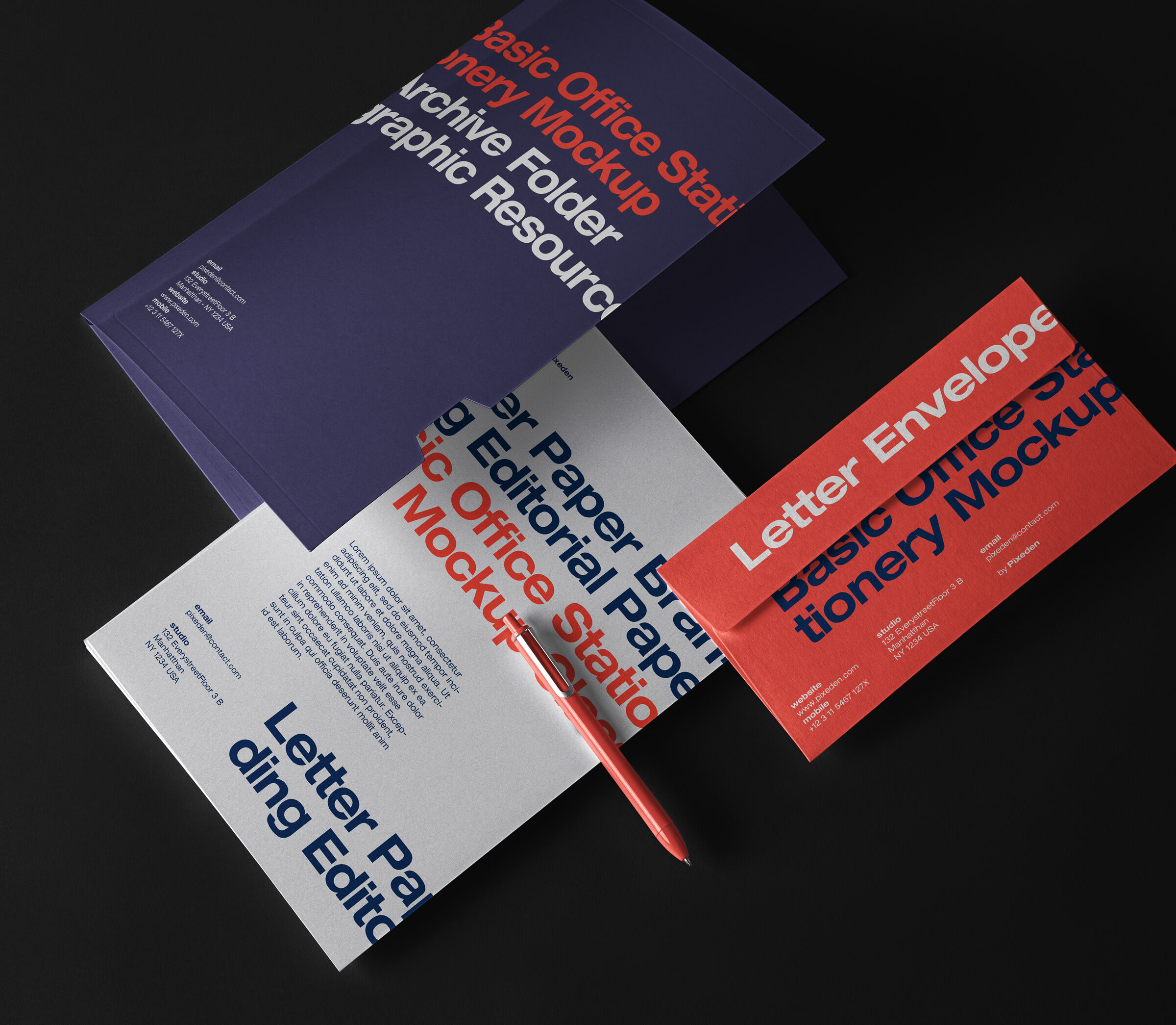Branding Stationery Items Mockup Featuring a Paper and Folder