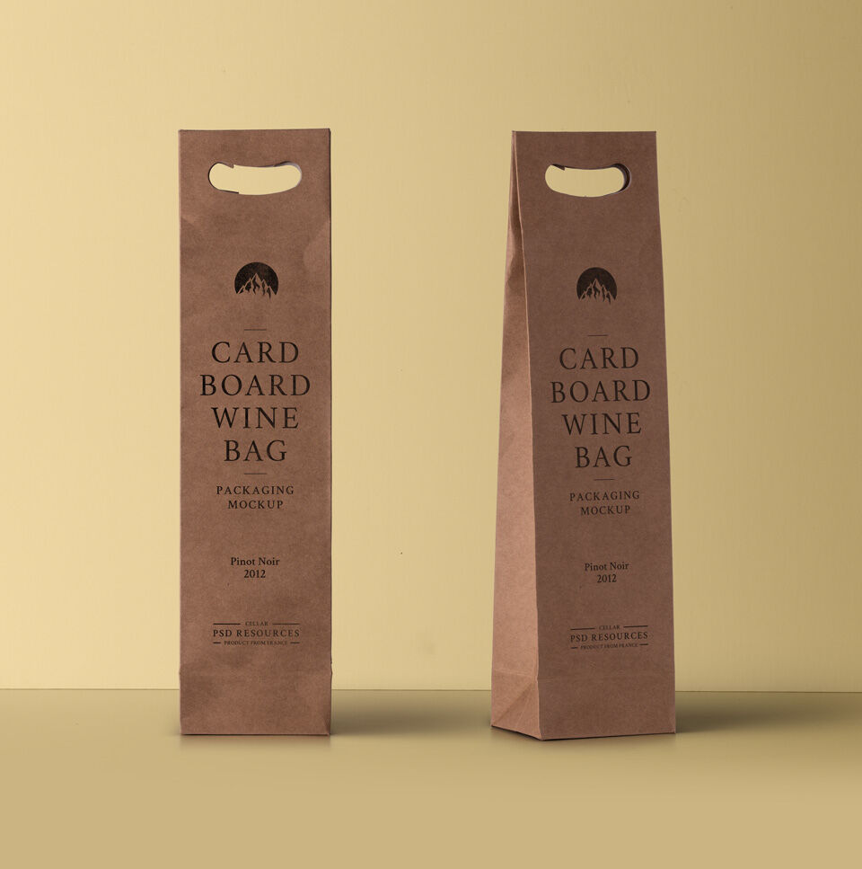 Wine Cardboard Bag Mockup