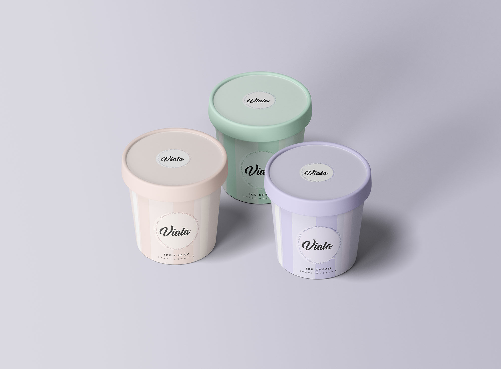3 Ice Cream Cups Mockup in 3 Pastel Colors