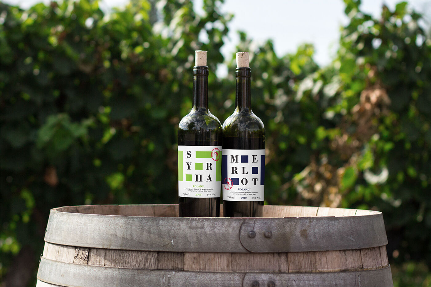 Wine Bottles Mockup in Outdoors