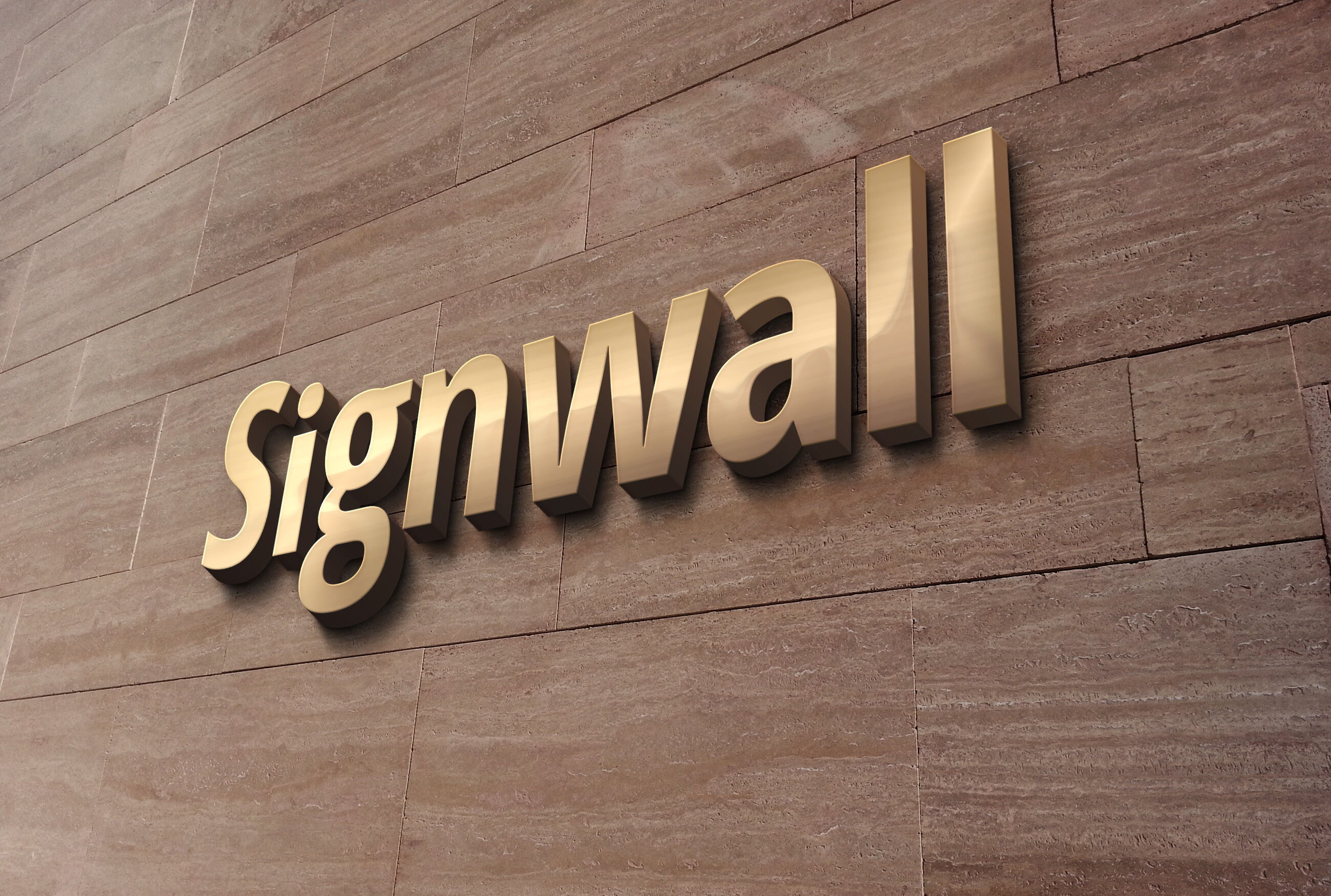 3D Wall Mounted Golden Logo Mockup