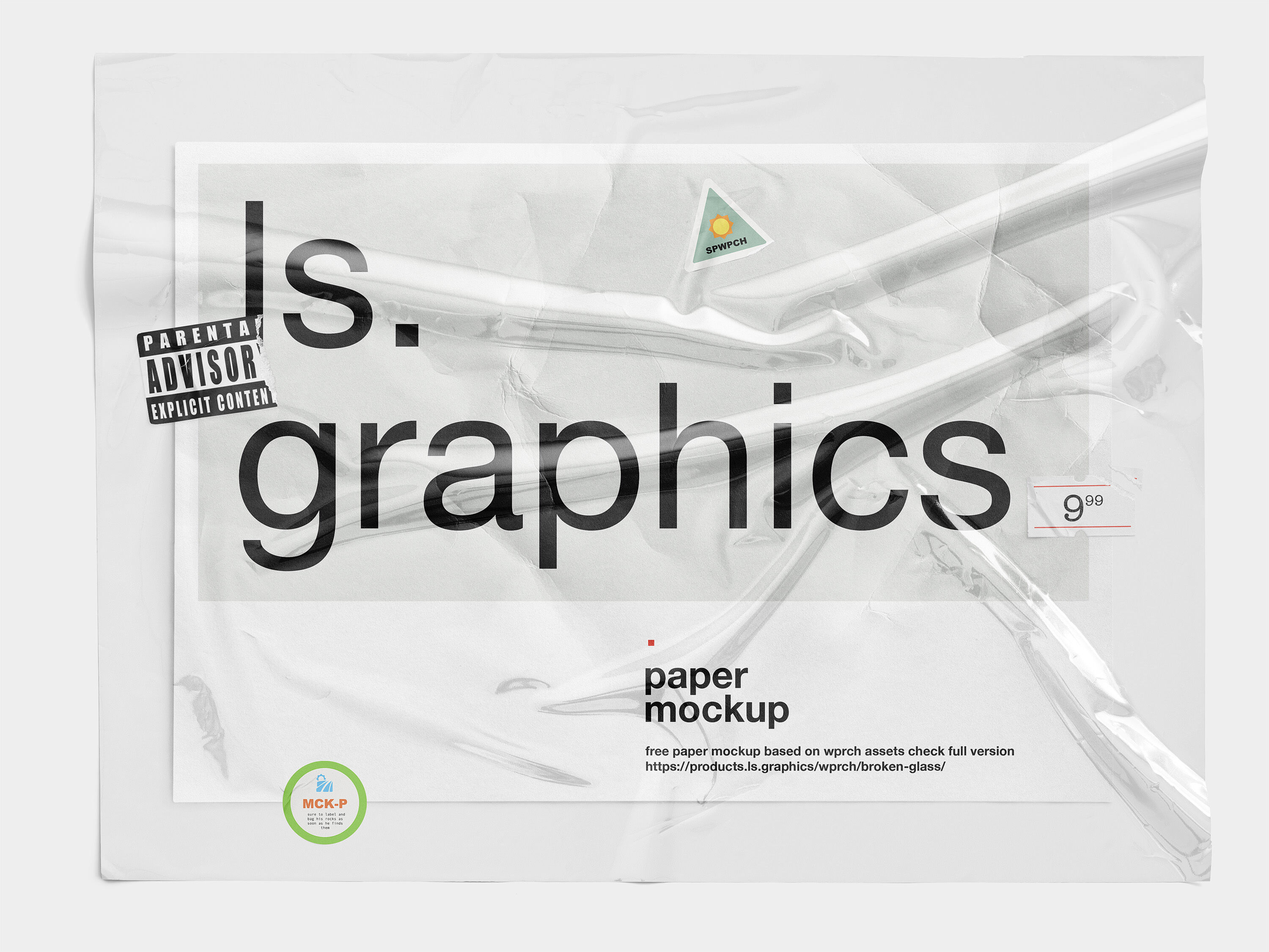 Paper and Sticker Mockup Overlaid with Transparent Plastic preview