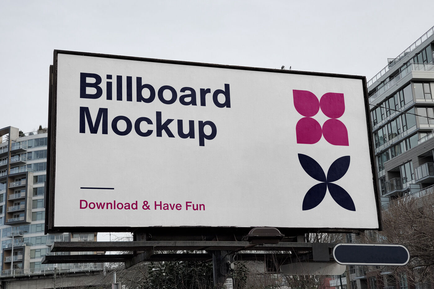 Front View of a City Billboard in Front of Modern Buildings preview